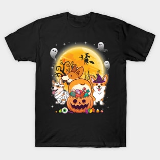 Welsh Corgi Cardigan Dog Mummy Witch Moon Ghosts Happy Halloween Thanksgiving Merry Christmas Day T-Shirt